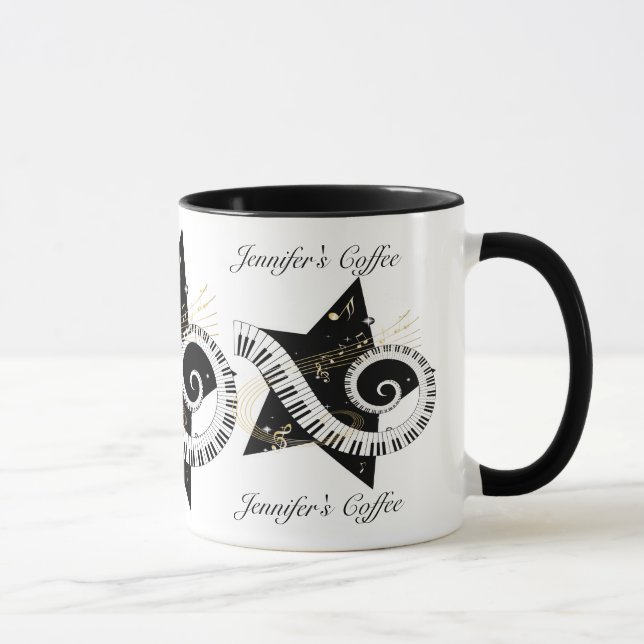 Caneca Notas musicais personalizadas do ouro da estrela (Direita)