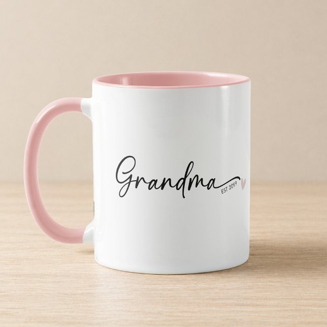 Caneca Nova Avó Ano de Estabelecimento Script Rosa (Criador carregado)
