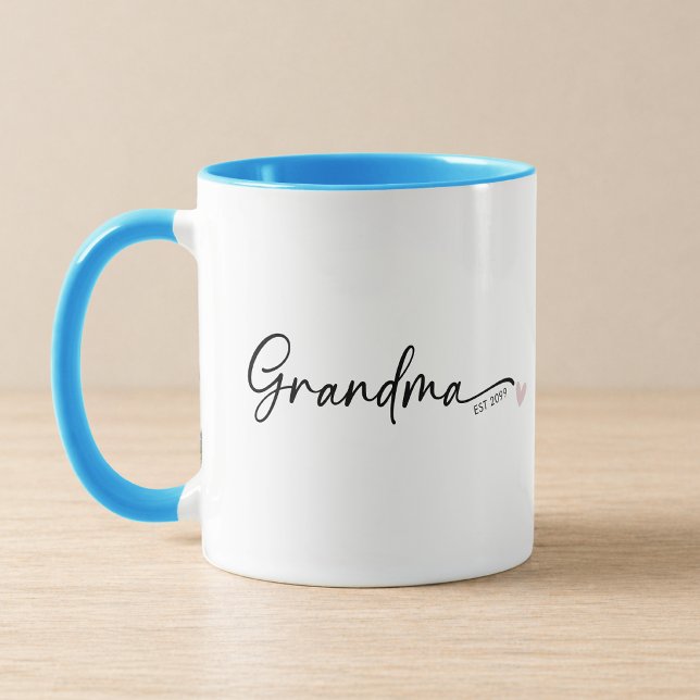 Caneca Nova Avó Estabelecida Ano Script Azul (Criador carregado)