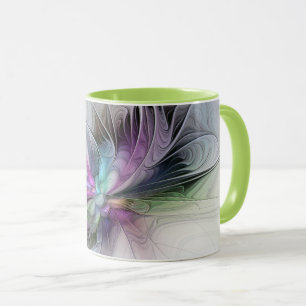 Caneca Nova Vida, Fantasia Colorida de Arte Fractal Abstr