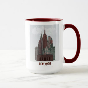 Caneca Nova York em Nuvens - Vermelho Escuro e Verde