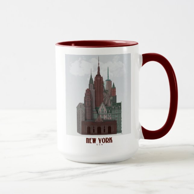Caneca Nova York em Nuvens - Vermelho Escuro e Verde (Direita)