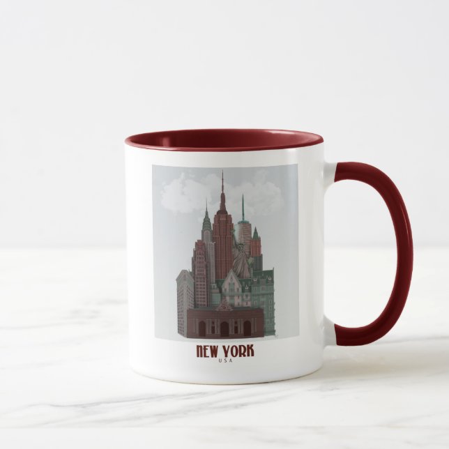 Caneca Nova York em Nuvens - Vermelho Escuro e Verde (Direita)