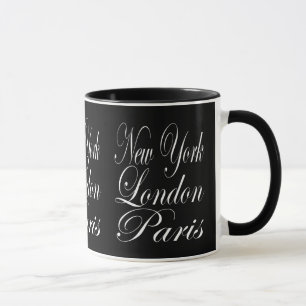 Caneca Nova York London Paris - Tipografia Negra e Branca