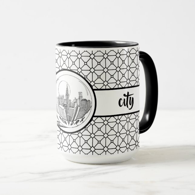 Caneca Nova York - Padrão Elegante Black Ringer 15oz Mug (Frente Esquerda)