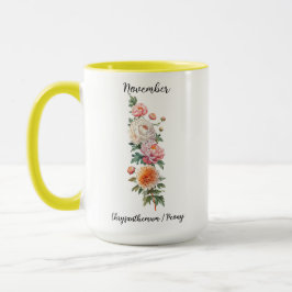 Caneca Novembro Nascimento Flor Chrysanthemum e Peony