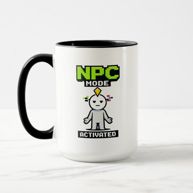Caneca NPC Mode Activated Pixel Funny Cartoon (Esquerda)