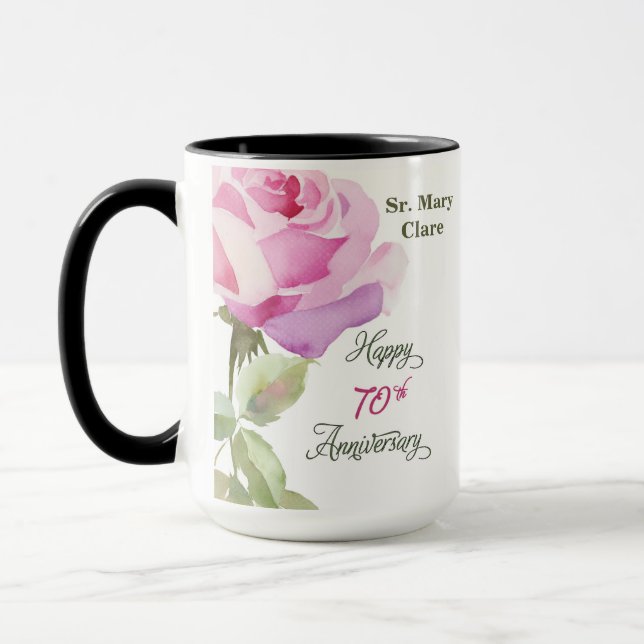 Caneca Nun Custom Name 70th Anniversary Jubilee Rose (Esquerda)
