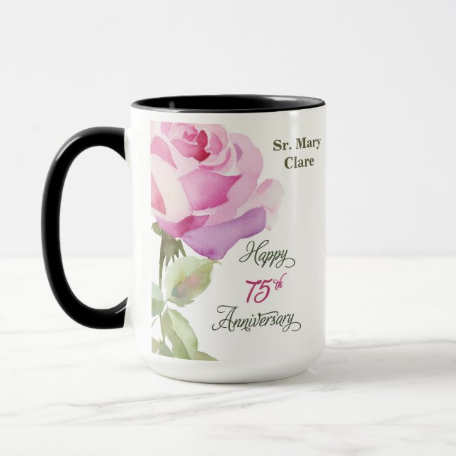 Caneca Nun Custom Name 75th Anniversary Pink Rose (Esquerda)
