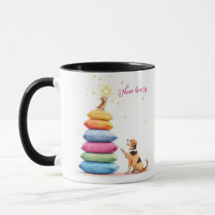 Caneca Nunca Desiste de Travesseiros empilhados - Motivaç