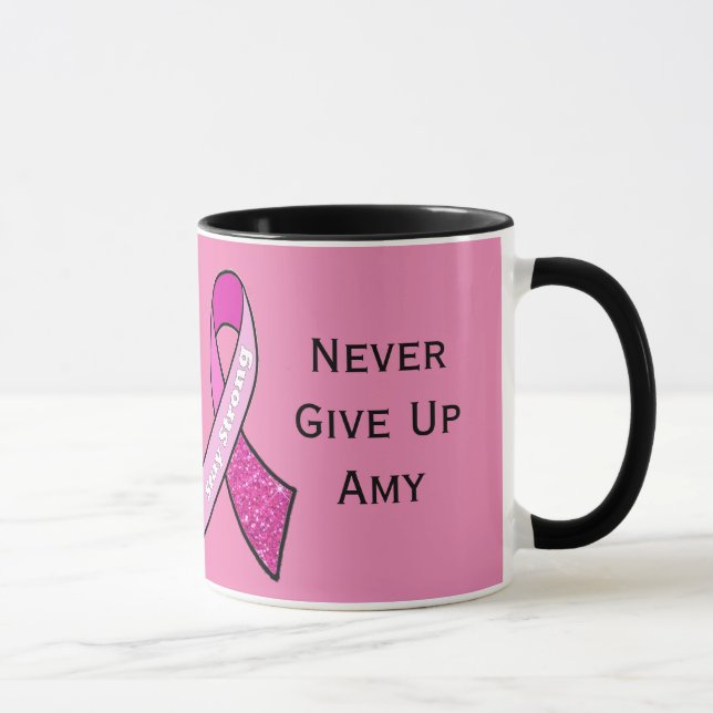 Caneca "Nunca Desistir" Cancer de mama Mug Personalizado (Direita)
