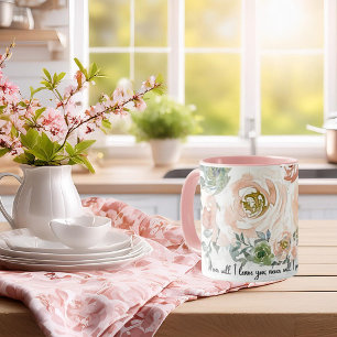 Caneca Nunca te deixarei Flora em aquarela rosa cristã 