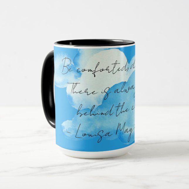 Caneca "Nuvens" com Louisa May Alcott cita Café (Frente Esquerda)