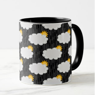 Caneca Nuvens de sol em chuva Padrão Design Preto