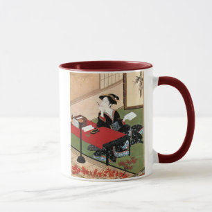 Caneca o 手紙を書く女, mulher do 春章 escrevendo