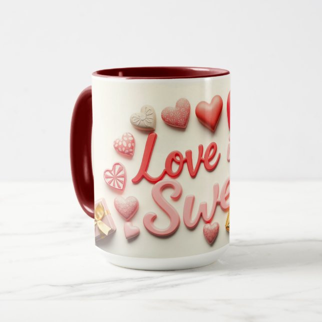 Caneca O Amor É Chocolate Doce Coração de São Valentão (Frente Esquerda)