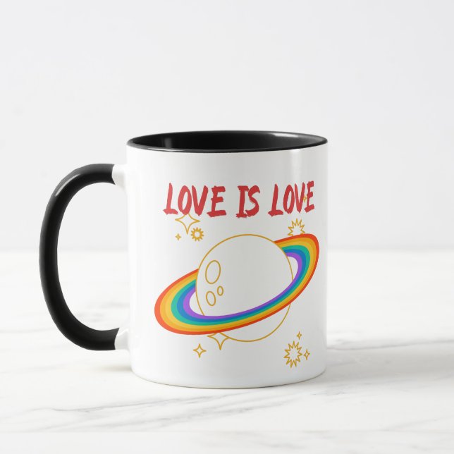 Caneca O amor é o amor. Planeta arco-íris. LGBTQ+orgulho (Esquerda)