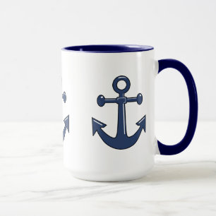 Caneca O barco 3 náutico azul ancora o tema da navigação