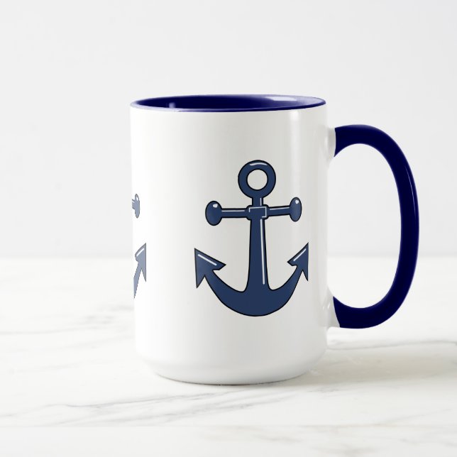 Caneca O barco 3 náutico azul ancora o tema da navigação (Direita)