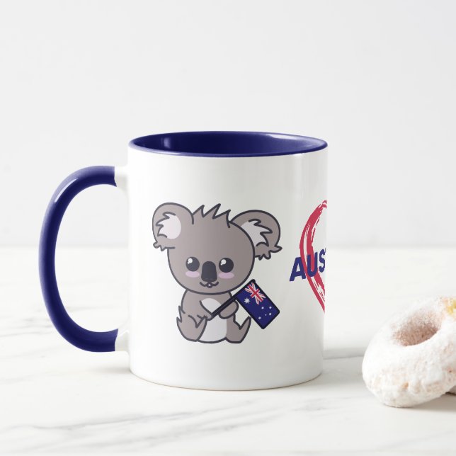 Caneca O bebê coala bonito segurando bandeira australiana (Com Donut)