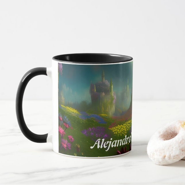 Caneca O chá de manhã de Alejandro personalizável (Com Donut)