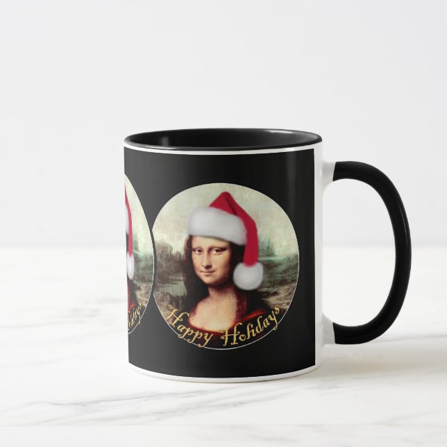 Caneca O Chapéu Natal de Mona Lisa (Direita)