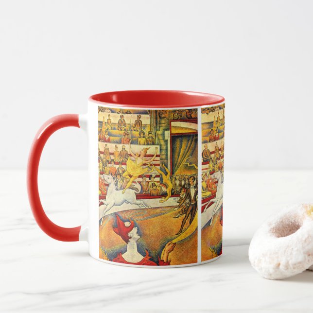 Caneca O Circo por Georges Seurat, Arte Fino Antigo (Com Donut)