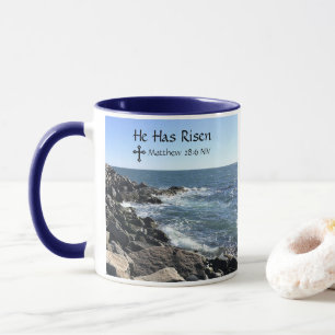 Caneca O Cristo do felz pascoa tem a fotografia do Oceano