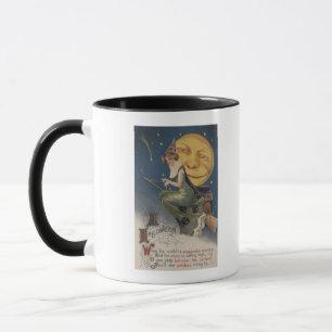 Caneca O Dia das Bruxas GreetingWitch em vôo