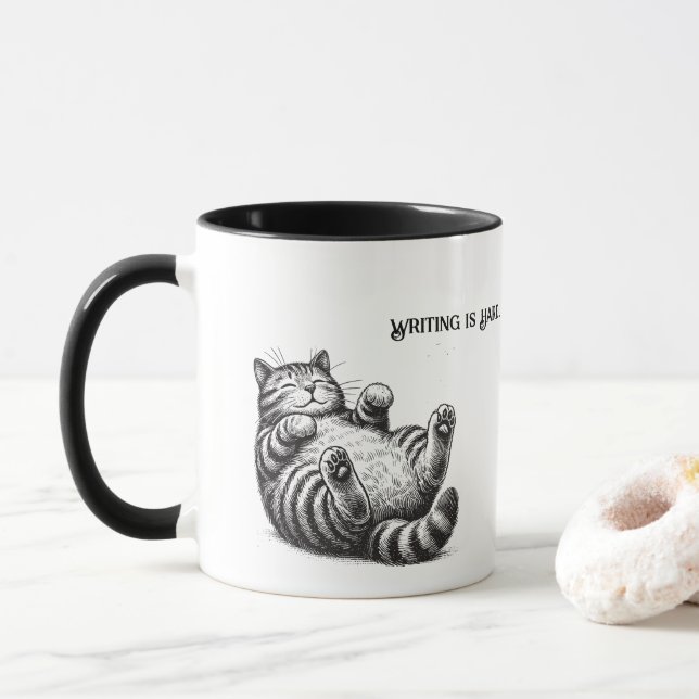 Caneca O escrevendo É Duro — Os Gatos Dificultam A Coisa (Com Donut)