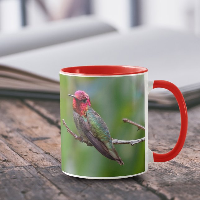 Caneca O espantoso Hummingbird de Anna na árvore da Fruta (Stunning Anna's Hummingbird on the Plum Tree 11 oz Coffee Mug Cover Photo.)