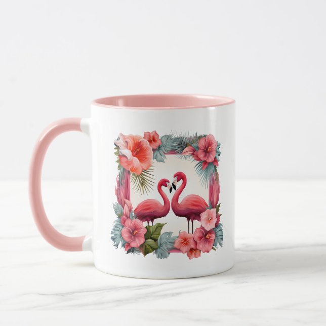 Caneca O flamingo, rosa, bonito, adiciona nomes Data de c (Esquerda)
