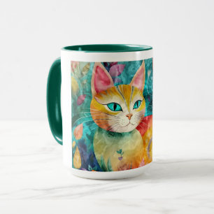 Caneca O Gato com Olhos Verdes Marcantes no Jardim de Flo