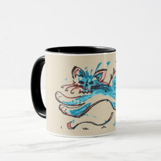 Caneca o gato da água pula através do fundo tan