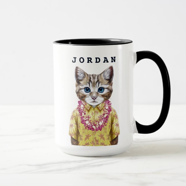 Caneca O gato havaiano do gatinho | adiciona seu nome (Direita)