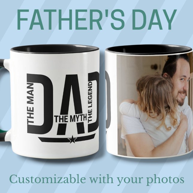 Caneca O Homem O Mito Pai A Lenda Negra Foto (The Man The Myth Daddy The Legend black photo Mug)