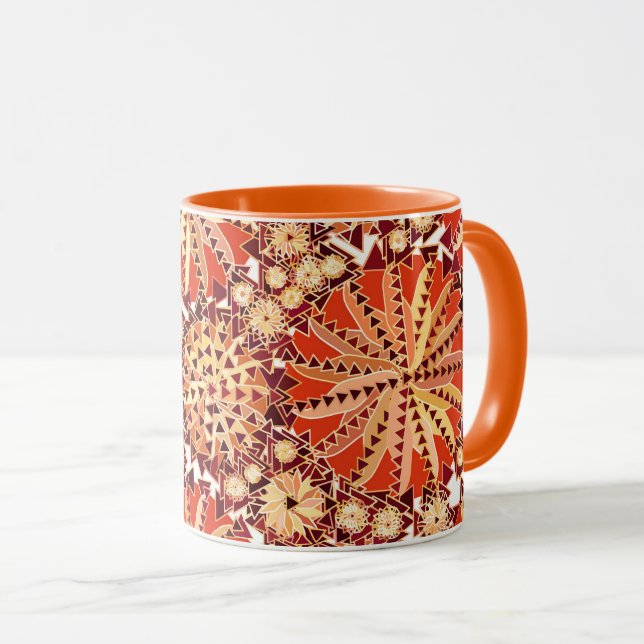 Caneca O impressão tribal da mandala, oxida laranja e (Frente Esquerda)