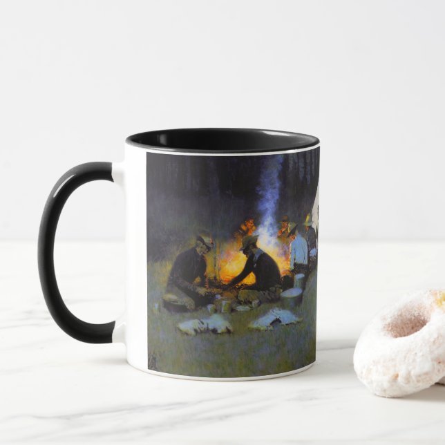 Caneca O Jantar dos Caçadores Frederic Remington Rústico  (Com Donut)