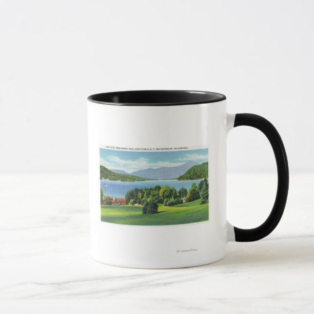 Caneca O lago Whiteface Mt à distância (Direita)