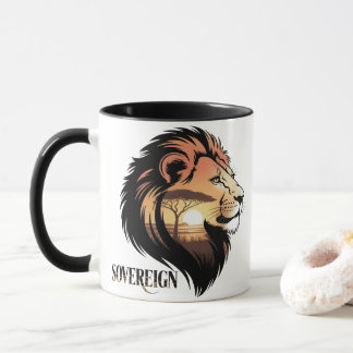 Caneca O Leão Soberano Pôr do Sol da Savana