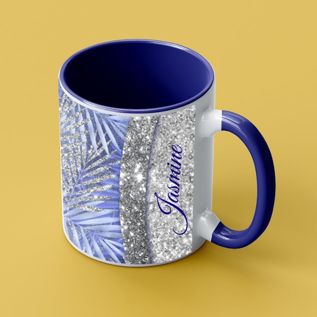 Caneca O legado azul púrpura da prata deixa monograma (Criador carregado)