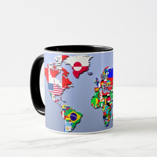 Caneca O mapa do mundo com suas bandeiras (Frente Esquerda)