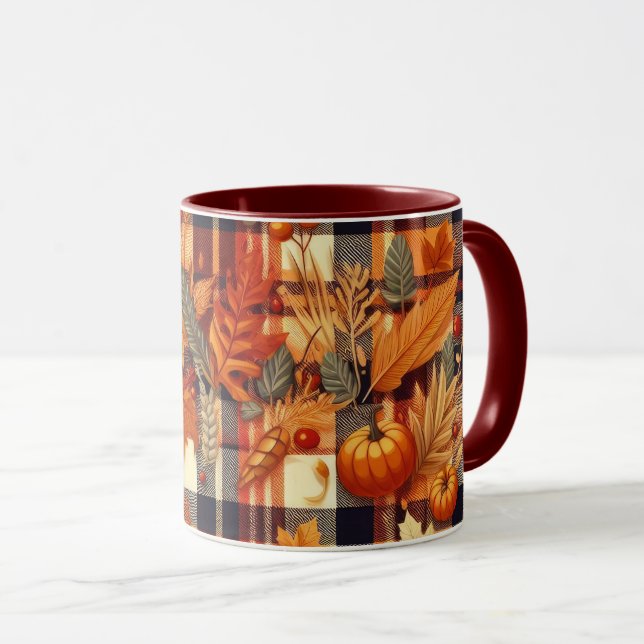 Caneca O Mapeador de Pumpkins deixa Xadrezes de outono (Frente Esquerda)
