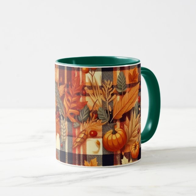 Caneca O Mapeador de Pumpkins deixa Xadrezes de outono (Frente Esquerda)