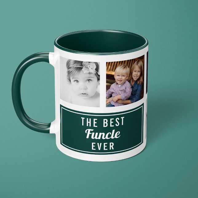 Caneca O melhor fungo do tio fotográfico de colagem verde (Criador carregado)