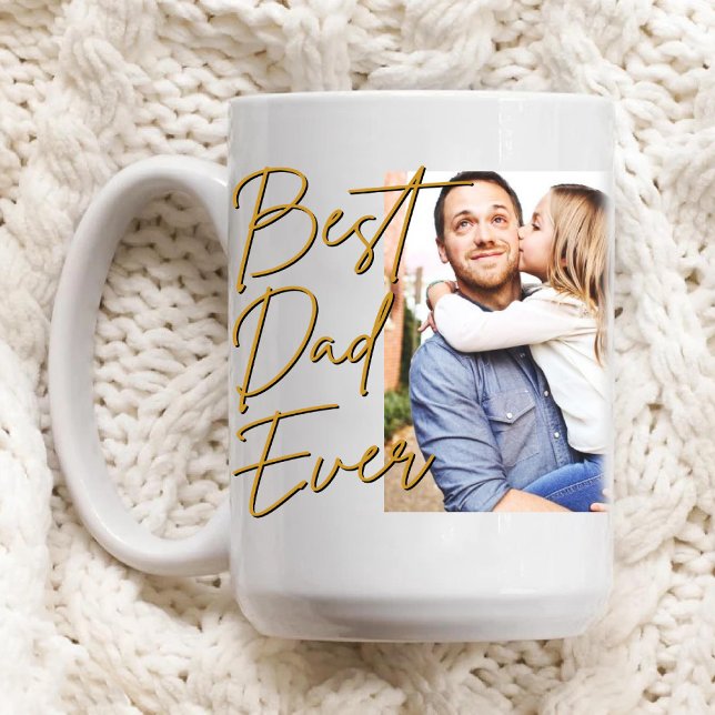 Caneca O Melhor Pai De Foto Do Café De Aniversário Do Dou (Gold Script Best Dad Ever Photo Birthday Coffee Mug)