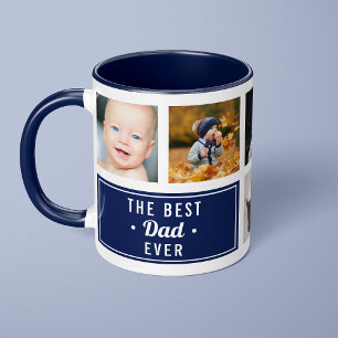 Caneca O Melhor Pai do Mundo Azul Colagem de Fotos Person