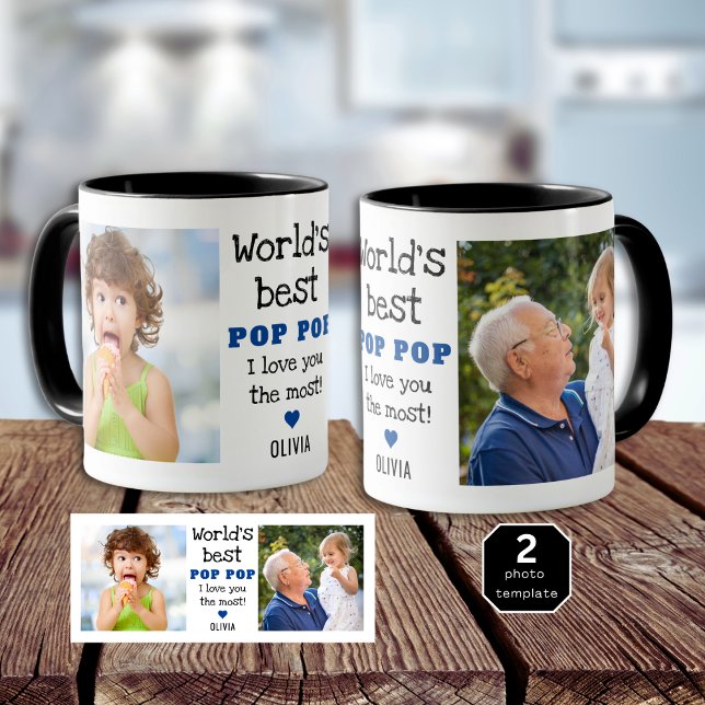 Caneca O melhor Pop do mundo que eu te amo mais 2 fotos (World's Best Pop Pop I Love You Most 2 Photo Mug
)