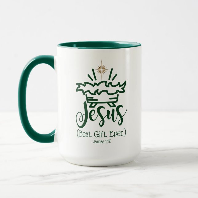 Caneca O MELHOR PRESENTE DE JESUS Natal Escritura Verde  (Esquerda)