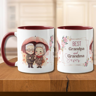 Caneca O melhor vovô e vovó já segurando um guarda-chuva